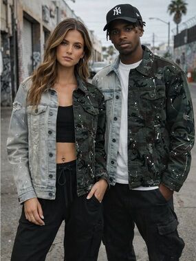 KDNK Split Camo Denim Jacket Unisex Size Medium